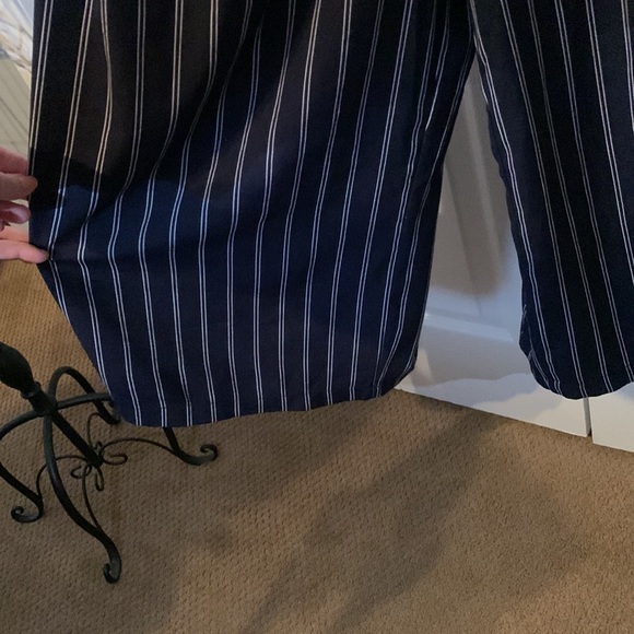 Navy Blue Pin Striped Wide Legged Jumpsuit with Belt - Picture 4 of 10